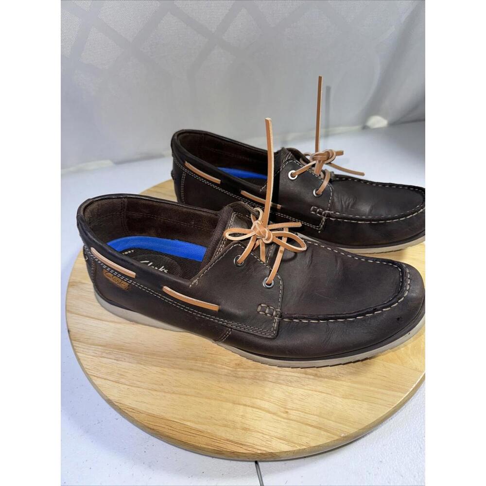 Clarks Boat Shoes Men's 12 M Brown Leather Lace Up Preppy Top Sider